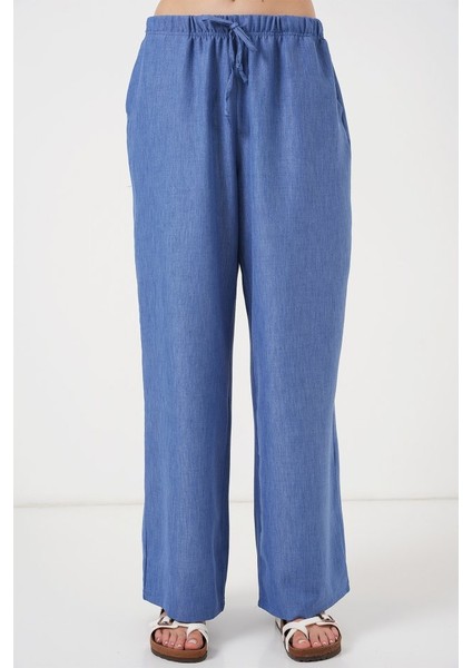 Geniş Paça Keten Pantolon 6735 - Indigo