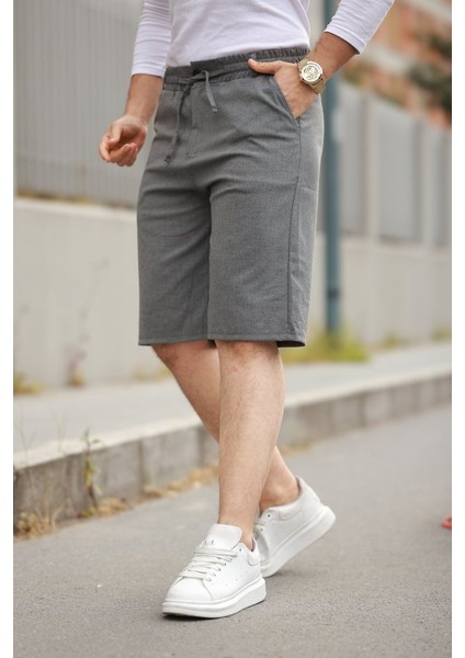 Erkek Beli Bağcıklı ve Düğmeli Bezayağı Kumaş Şort