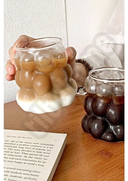 6 Adet Üzüm Kabartmalı Borosilikat Cam Bardak | Sunumluk Pinterest Bubble Bardak | Soğuk Kahve Bardağı