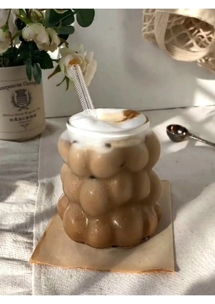 6 Adet Üzüm Kabartmalı Borosilikat Cam Bardak | Sunumluk Pinterest Bubble Bardak | Soğuk Kahve Bardağı