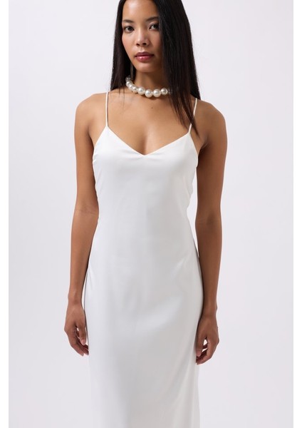 Saten Ince Asklı Elbise