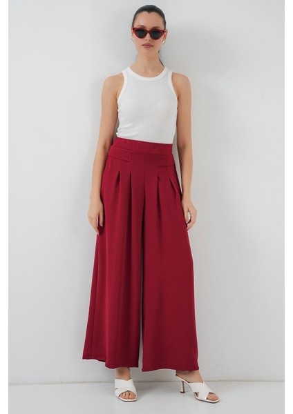 Geniş Paça Pileli Pantolon 6718 - Kırmızı