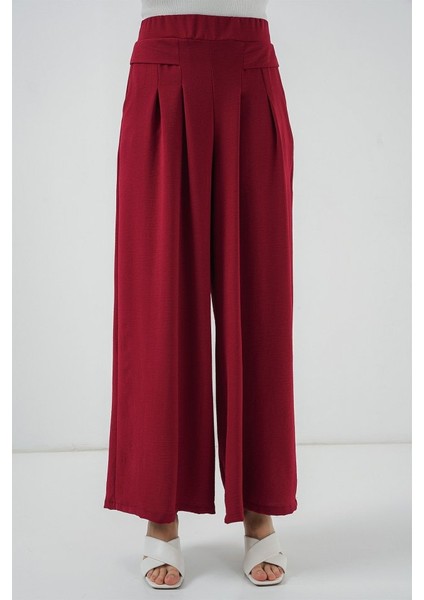 Geniş Paça Pileli Pantolon 6718 - Kırmızı