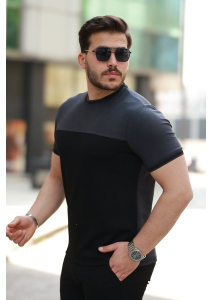 Erkek Bisiklet Yaka Parçalı Renk Kısa Kollu Tshirt fiyatları