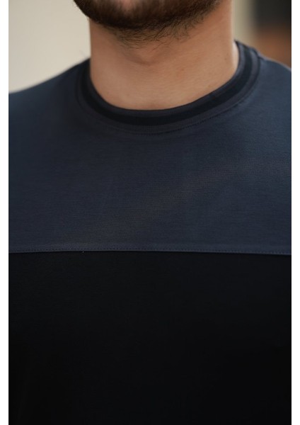 Erkek Bisiklet Yaka Parçalı Renk Kısa Kollu Tshirt modelleri