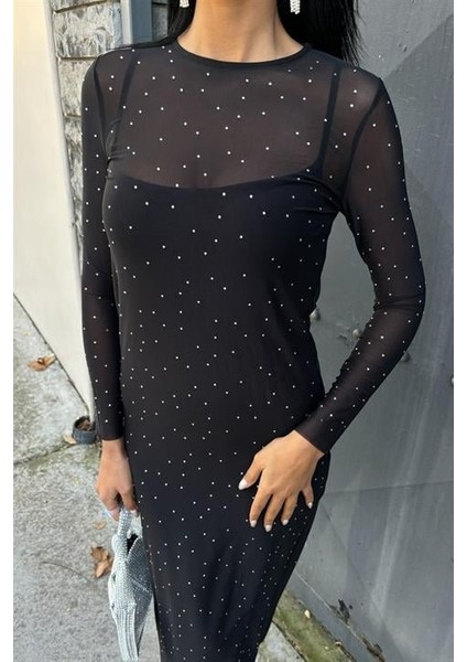 Taş Işlemeli Premium Tül Elbise 2829
