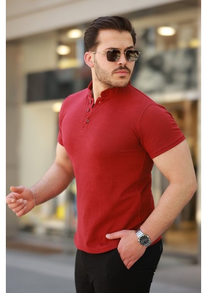 Erkek Hakim Yaka Dokuma Pamuklu Kumaş Kısa Kollu T-Shirt fiyatları