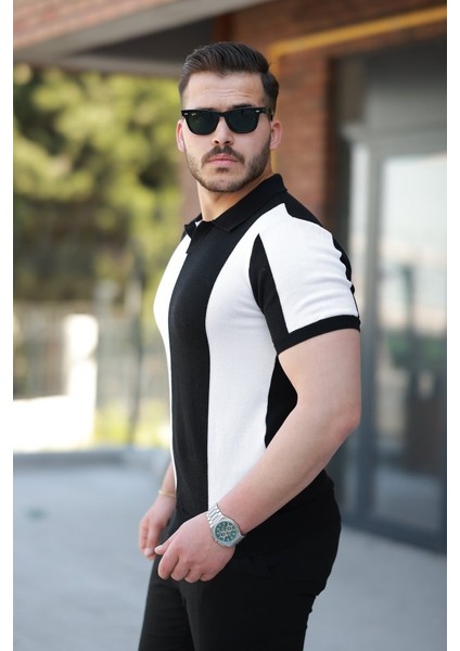 Erkek Kısa Kollu Polo Yakalı Blok Desenli Triko Bluz fiyatları