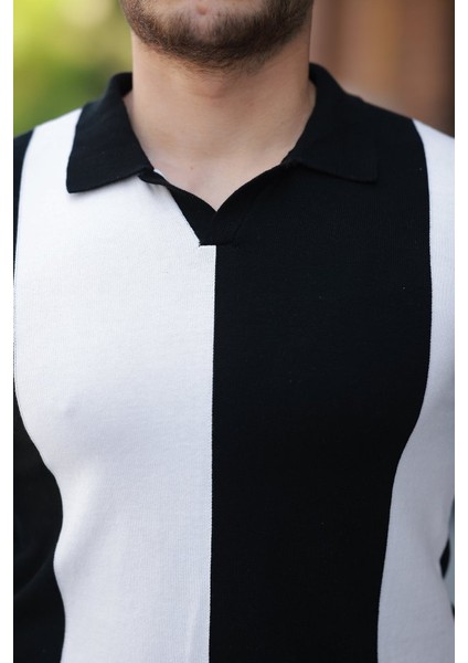 Erkek Kısa Kollu Polo Yakalı Blok Desenli Triko Bluz modelleri