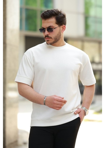 Erkek Basic Oversize Double Face Kumaş Kısa Kollu Tshirt