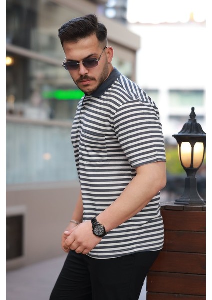 Erkek Yakalı Çizgili Kısa Kollu T-Shirt fiyatları