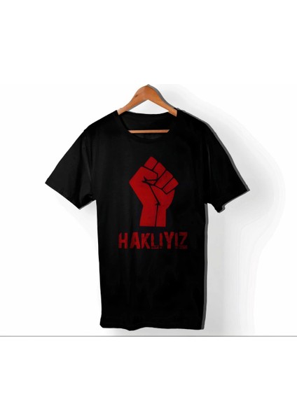 1 Mayıs Emekçilerimiz Için Özel Tasarım Haklıyız Baskılı T-Shirt - Siyah