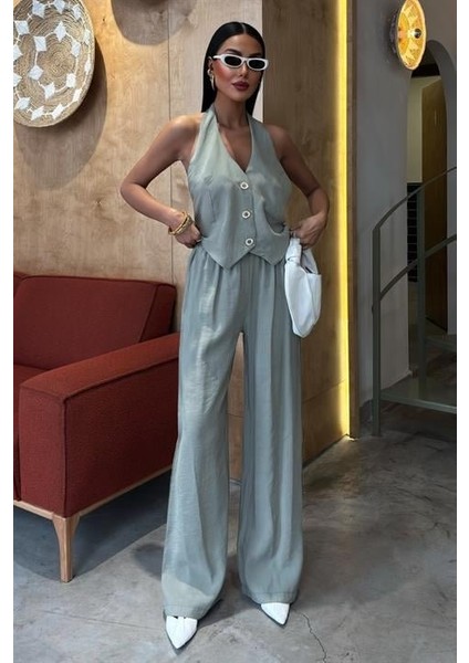 Halter Yaka Yelekli Modal Takım 10144