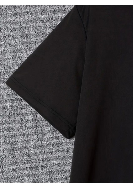 Baskılı Oversize Bisiklet Yaka T-Shirt - Siyah modelleri