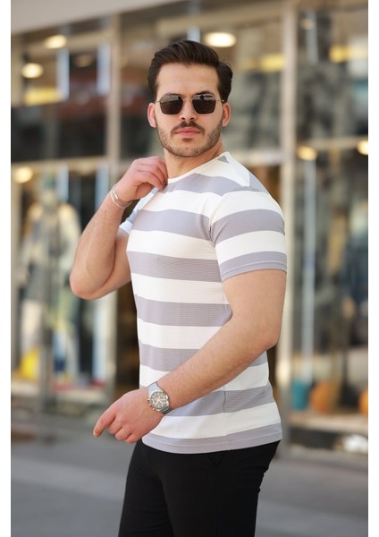 Erkek Çift Renk Pamuklu Örme Kumaş Kısa Kollu T-Shirt