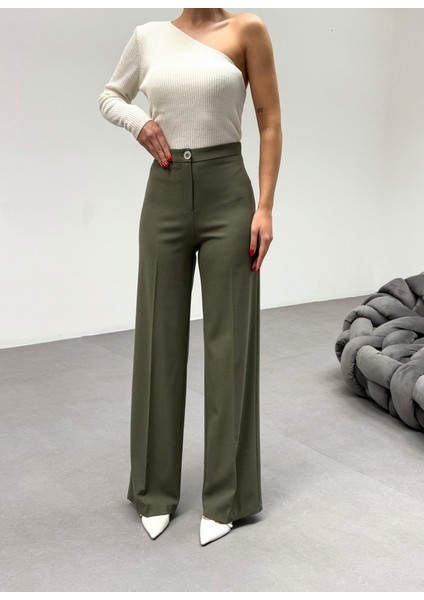 230 gr Poly Viscose Lycra Metal Düğme Palazzo Pantolon
