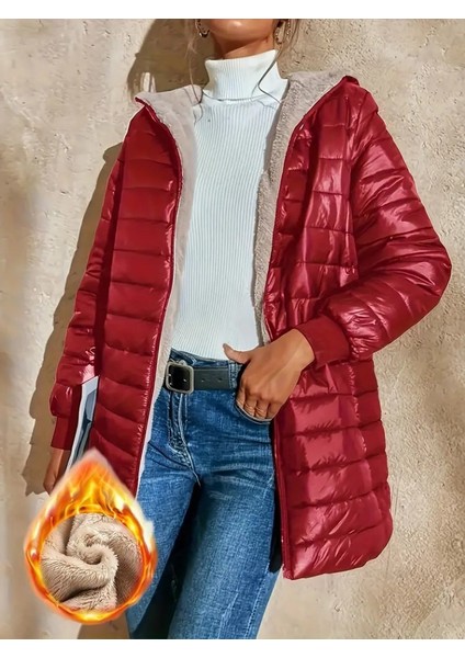 Kadın Uzun Kollu Kapşonlu Cep Detaylı Fermuarlı Orta Boy Mont modelleri