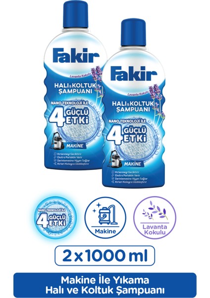 Fakir Halı Şampuanı Matik Makinede Yıkama Lavanta 1000 ml 2'li