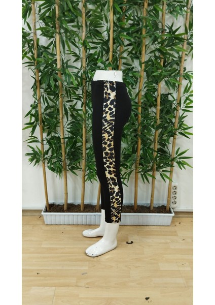 Kadın Yüksek Bel Yanları Leopar Şerit Detay Dalgıç Tayt indirimleri