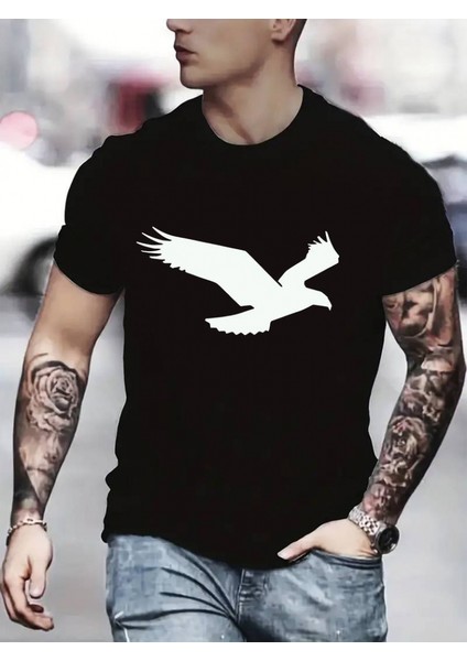 Erkek Kartal Baskılı Süprem T-Shirt