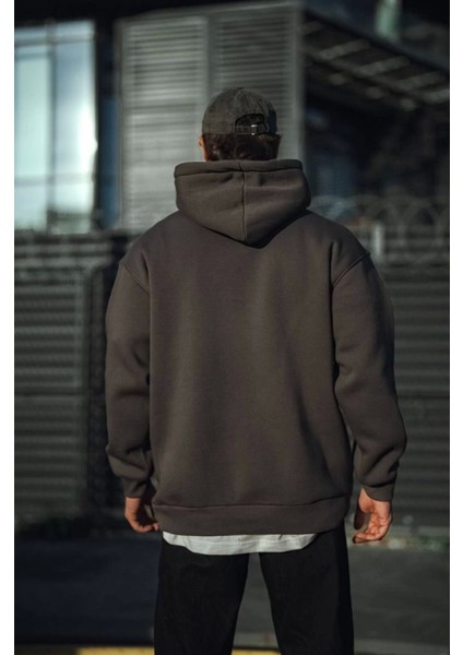 Üç Iplik Penye Kapşonlu Basic Sweatshirt - Antrasit