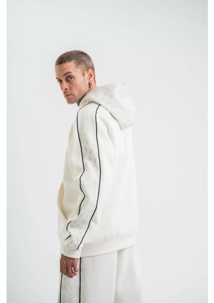 Polızeı Premium Kalite Unisex Kapşonlu Ara Biyeli Sweatshirt - Beyaz fiyatları
