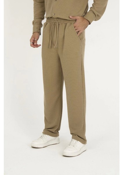 Jakar Kutu Desenli Baggy Eşofman Pantolon - Kahverengi