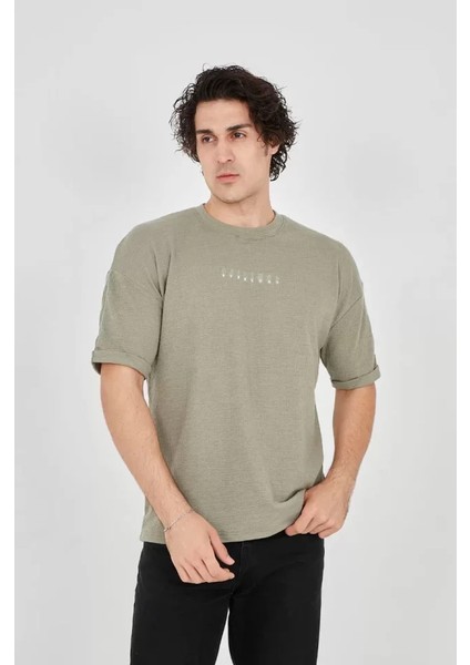 Unisex Jakar Kumaş Rahat Kol T-Shirt - Açık Yeşil modelleri