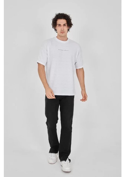 Unisex Jakar Kumaş Rahat Kol T-Shirt - Beyaz fırsatları