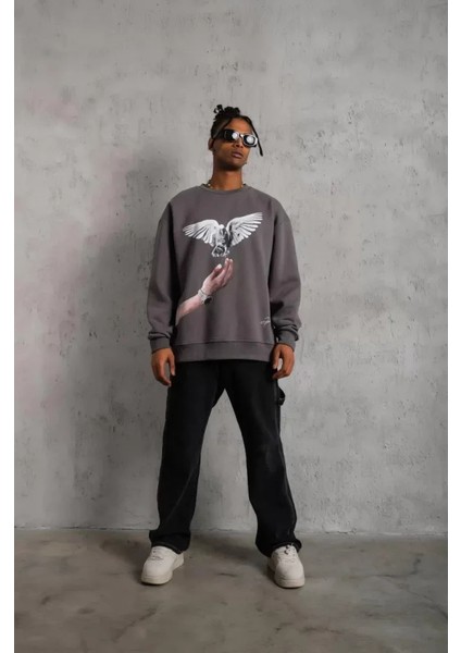 Erkek Güvercin Baskılı Sweatshirt - Gri fiyatları