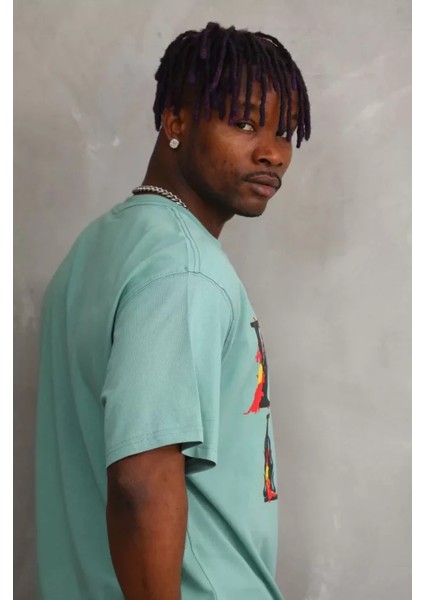 Unisex Baskılı Oversize T-Shirt - Mint Yeşili fırsatları