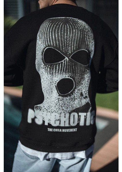 Kışlık Bisiklet Yaka Baskılı Sweatshirt - Siyah