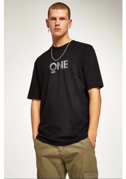 Unisex Baskılı Oversize T-Shirt - Siyah fiyatları