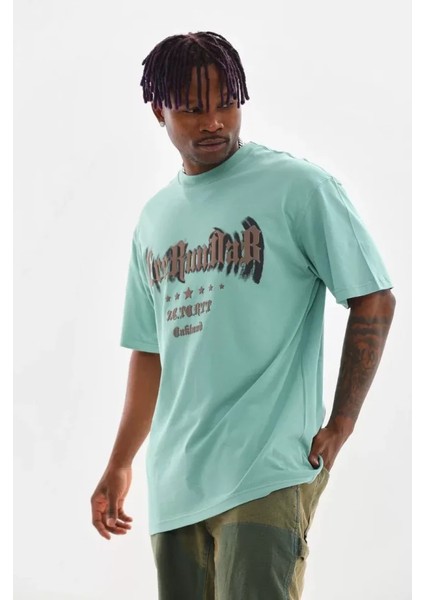Unisex Baskılı Oversize T-Shirt - Mint Yeşili