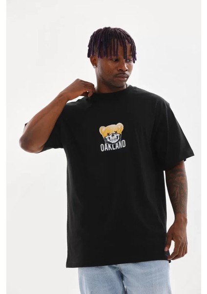 Unisex Baskılı Oversize T-Shirt - Siyah