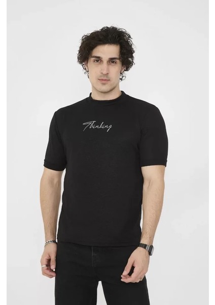 Unisex Bisiklet Yaka Slim Fit T-Shirt- Siyah