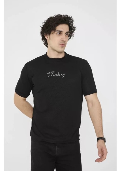 Unisex Bisiklet Yaka Slim Fit T-Shirt- Siyah fırsatları
