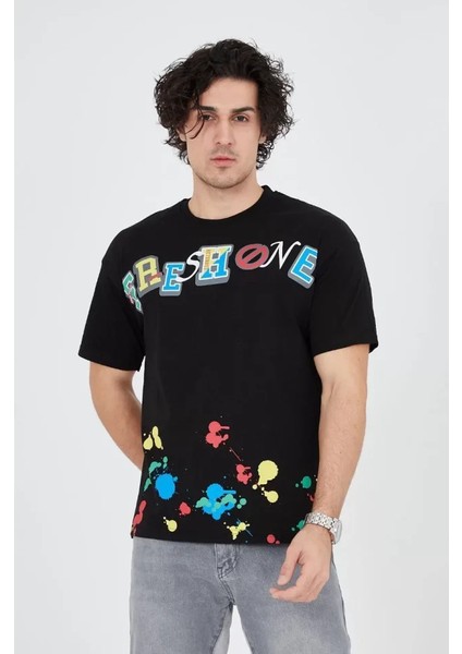 Erkek Baskılı Penye T-Shirt - Siyah modelleri