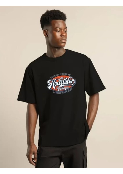 Unisex Baskılı Oversize T-Shirt - Siyah