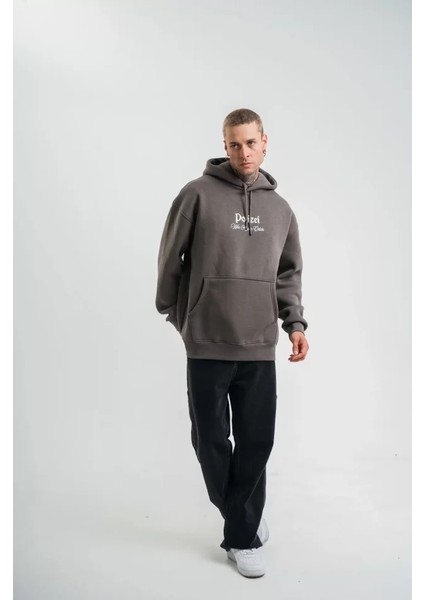 Polızeı Premium Kalite Kapşonlu Dijital Patchli Sweatshirt - Füme