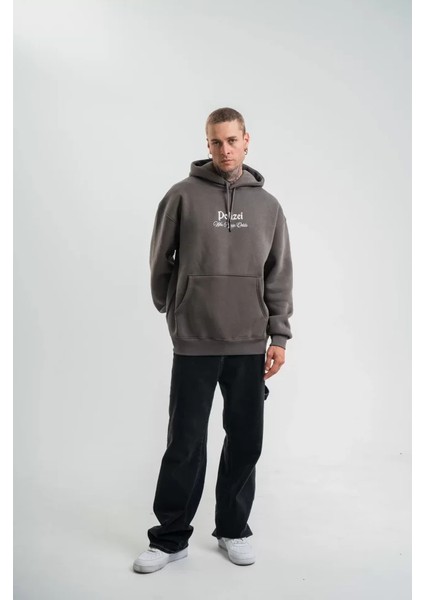 Polızeı Premium Kalite Kapşonlu Dijital Patchli Sweatshirt - Füme