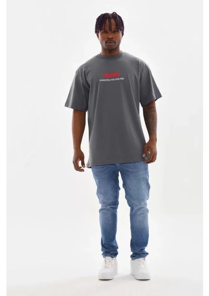 Unisex Baskılı Oversize T-Shirt - Füme modelleri