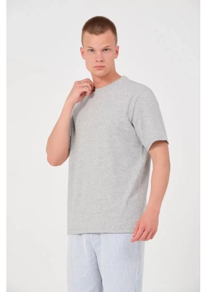 Unisex Düz Biskilet Yaka Oversize T-Shirt - Gri