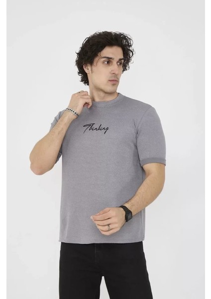 Unisex Bisiklet Yaka Slim Fit T-Shirt- Gri modelleri