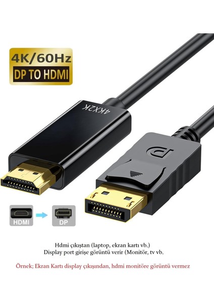 HDMI To Displayport Çevirici Kablo ( 1.8 Metre) HDMI Kablo To Display Port Dp 4K Hdr