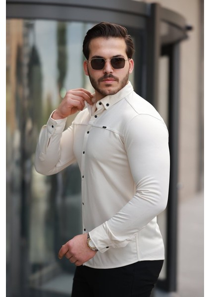 Erkek Çıtçıt Düğmeli Dikiş Detaylı Uzun Kollu Gömlek fiyatları