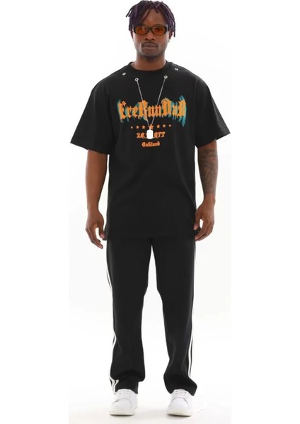 Unisex Oversize Kolye Dahil T-Shirt - Siyah