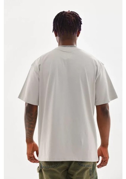 Unisex Baskılı Oversize T-Shirt - Gri