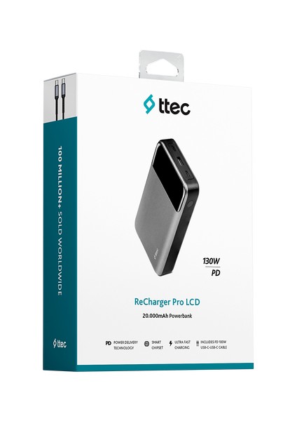 Recharger Pro LCD 20.000MAH Pd 130W Taşınabilir Hızlı Şarj Aleti/powerbank