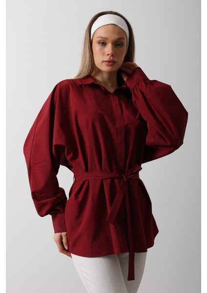 Bel Detaylı Gömlek - Bordo fiyatları